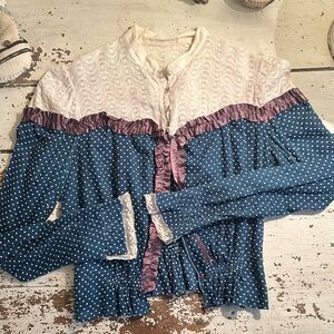 Antique Vtg Victorian dot/lace blouse top sz XS/XXS